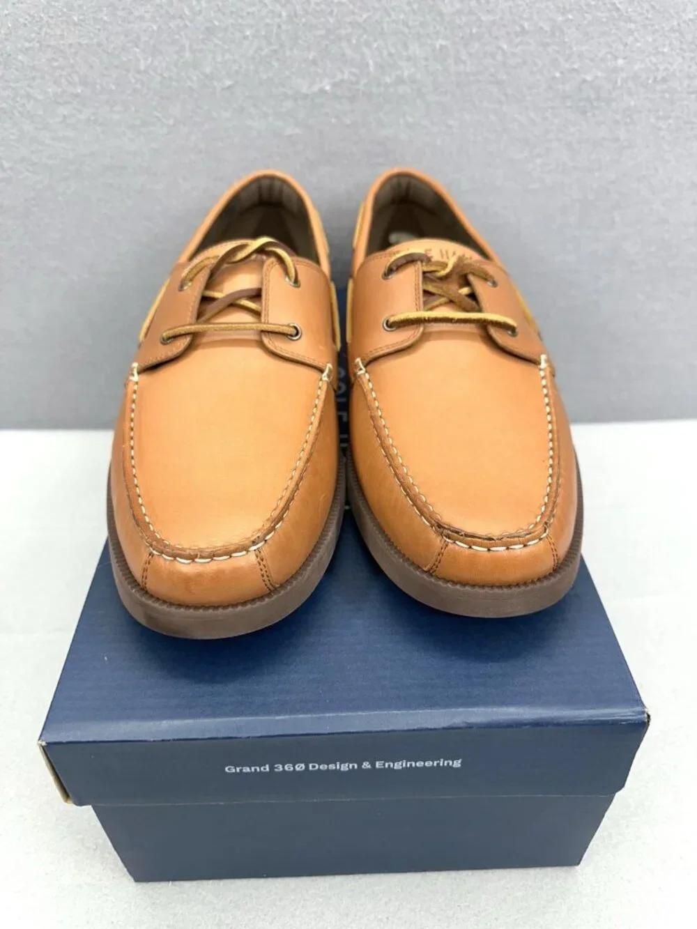 Cole Haan Grand+ Bowside Men 11.5 Boat Shoes Cognac Brown Leather Loafers C42132